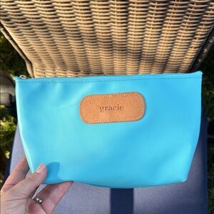 Jon Hart Gracie Turquoise Cosmetic Pouch with Tan Logo Patch